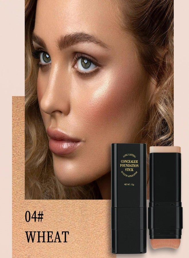 Vienflona Foundation Stick, 2 in 1 Dual-Ended Long-Lasting Concealer Foundation Stick, Face Contouring foundation with Brush, Full Coverage Matte Finish for Face Makeup(04#WHEAT) - Image 3